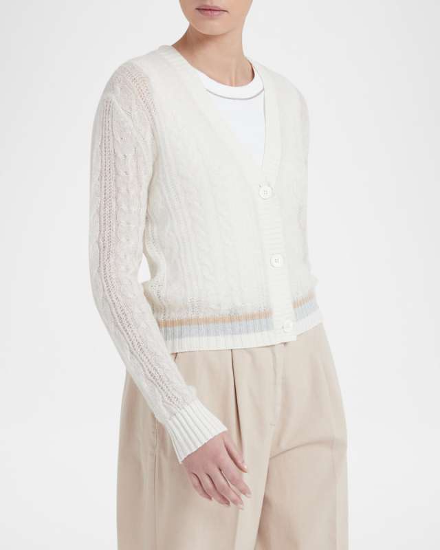Sheer Shimmer Cable-Knit Cardigan